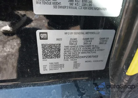 2023 Chevrolet Silverado 1500 4Wd Double Cab Standard Bed Wt из США, поврежденный, VIN 1GCRDAEDXPZ307503